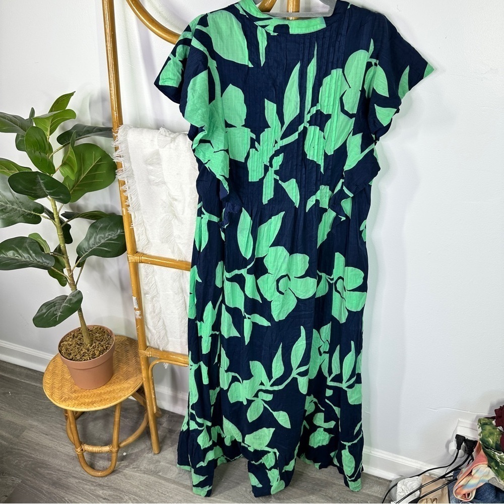 Anthropologie Green and Blue Printed Dress sz L